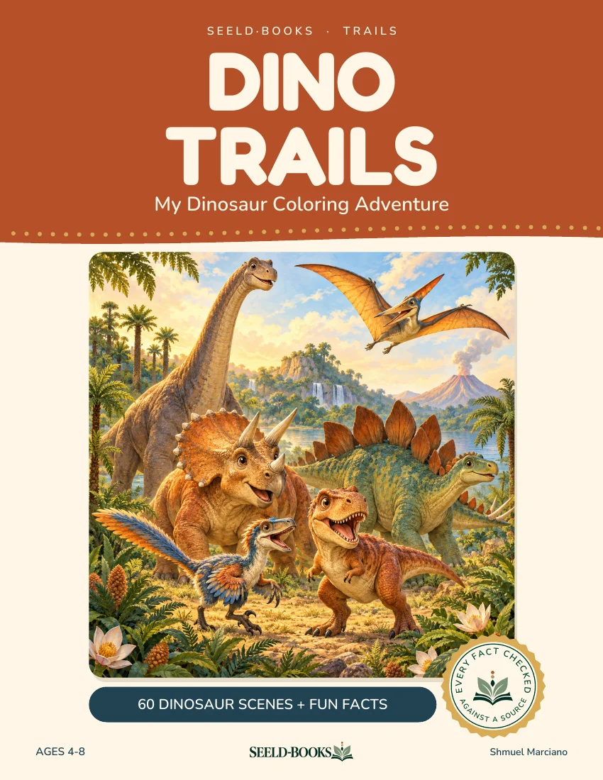 כריכת Dino Trails עם ברכיוזאורוס, טריצרטופס, טירנוזאורוס ופטרנודון