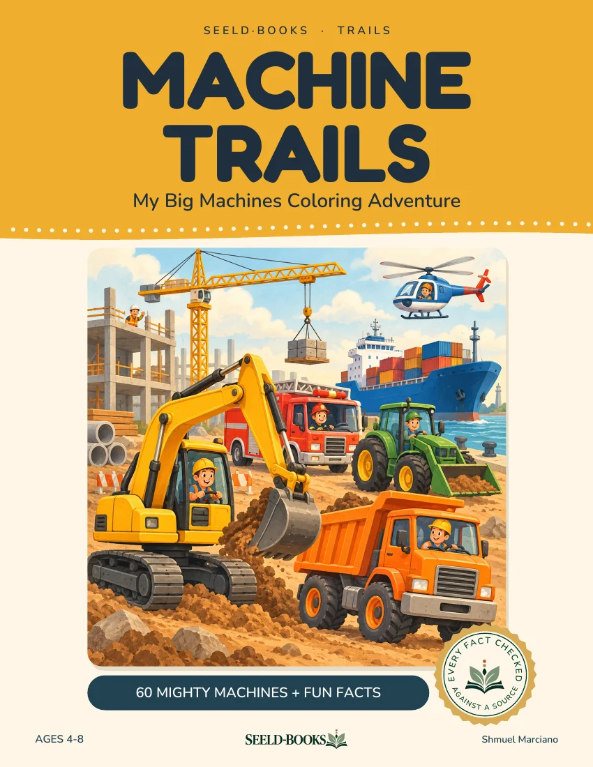כריכת Machine Trails עם מחפרון, משאית כיבוי, מנוף ומסוק